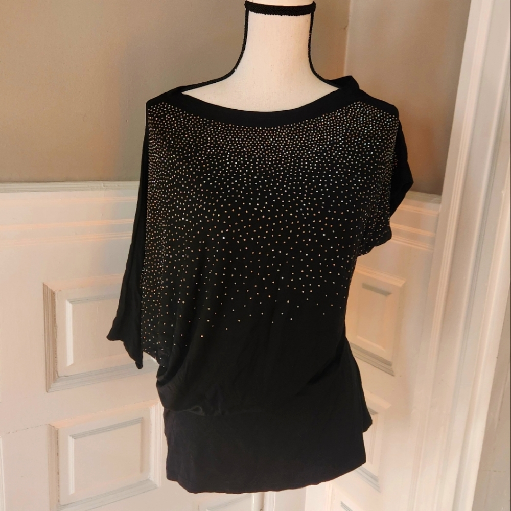 Asymmetrical rhinestone black shirt size M/L